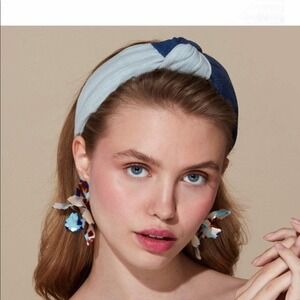 Lele Sadoughi Denim Knotted Headband Light Dark Denim OS New w/Partial Tag